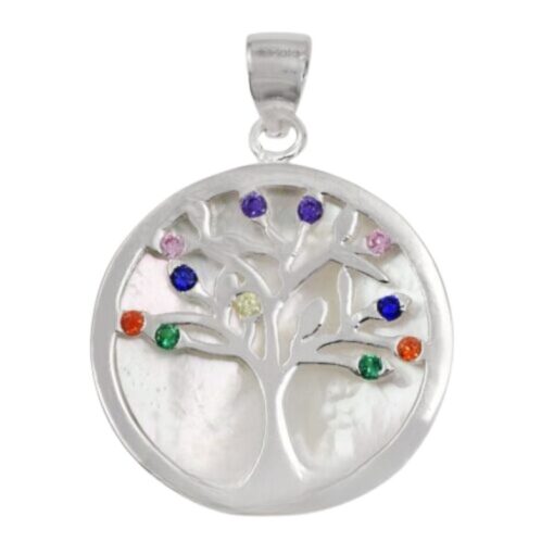 Colgante Árbol De La Vida Con Circones Colores Fondo Nácar