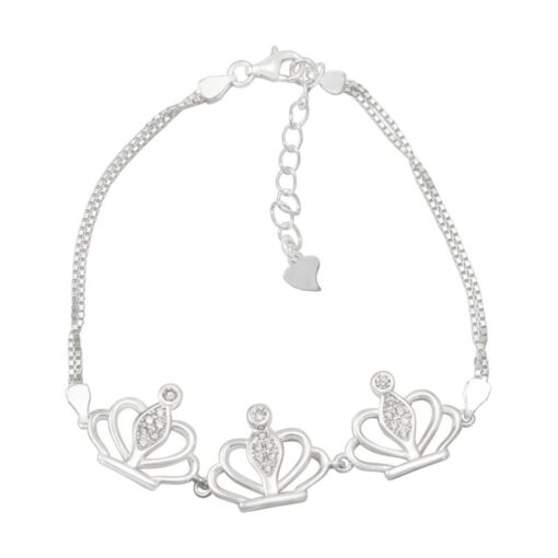 Pulsera Tres Coronas Y Doble Cadena 18cms Más Extensión