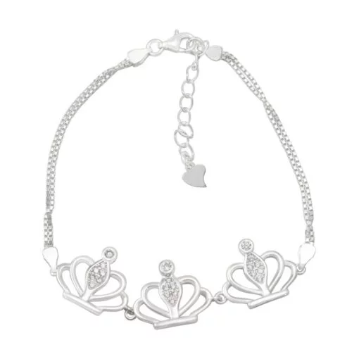 Pulsera Tres Coronas Y Doble Cadena 18cms Más Extensión