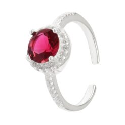 Circón Rojo Redondo Bordes Micro Circones Plata 925