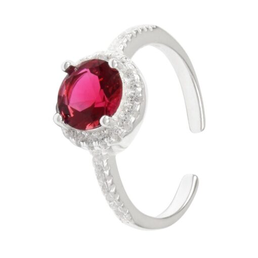 Circón Rojo Redondo Bordes Micro Circones Plata 925