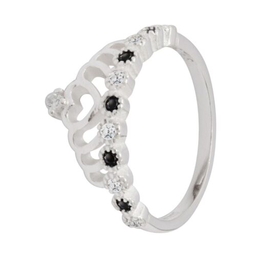 Anillo Corona Centro Corazón Color Cristal Y Negro Circones