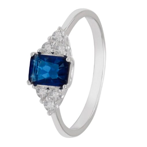 Anillo Solitario Cuadrado Cristal Azul de Plata 925