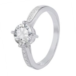 Anillo Solitario Con Circón Redondo Color Cristal Plata 925