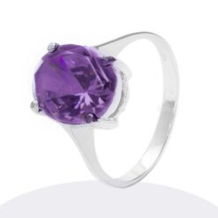 Anillo de plata 925 diseño solitario, con circonio ovalado en color morado